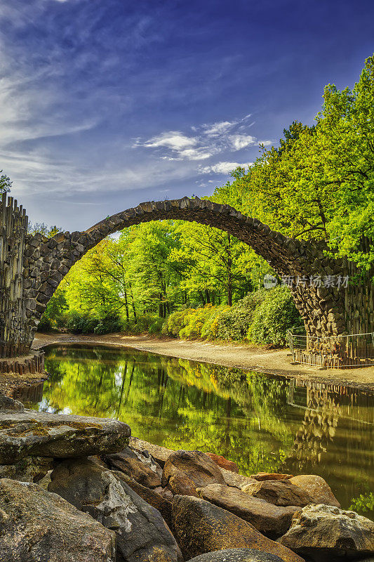 德国Kromlau的Rakotz桥(拱桥，Rakotzbrücke) (HDRi)